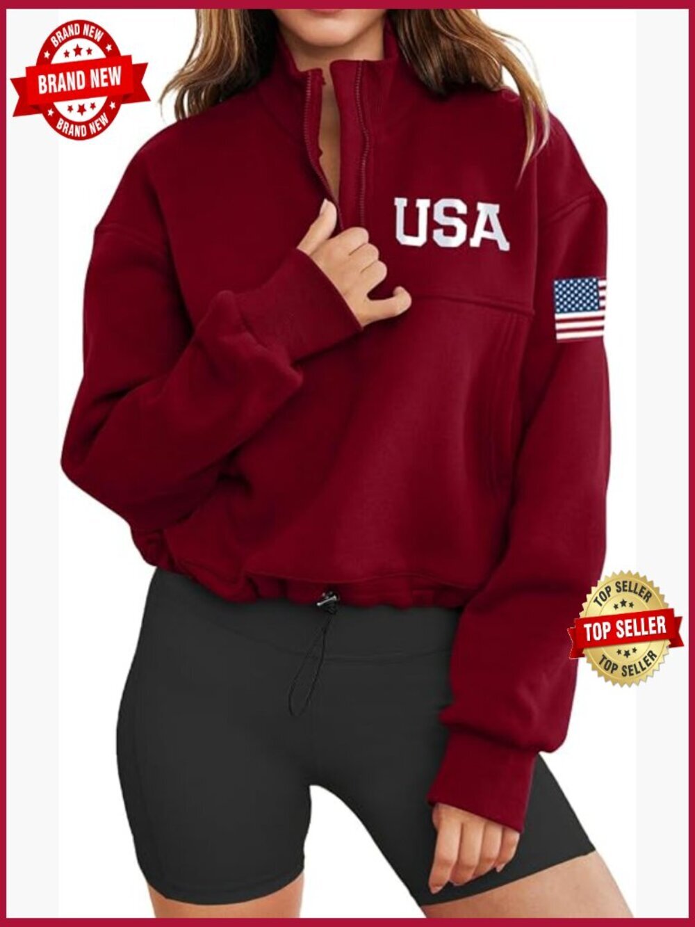 Oversized Half Zip American Flag Sweatshirt Long Sleeve Pullover Women